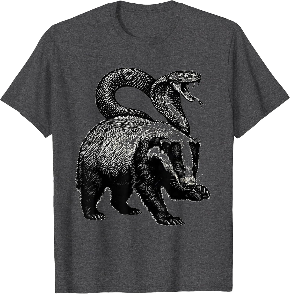 Low Honey Badger Calm Cobra Scratchboard Funny Animal Humor T-Shirt - Dark Heather Grey