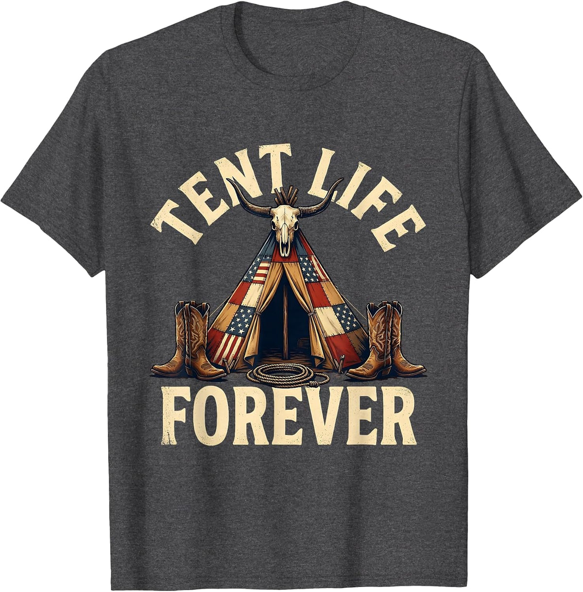 Tent Life Forever Camping Outdoor Adventure Design T-Shirt - Dark Heather Grey