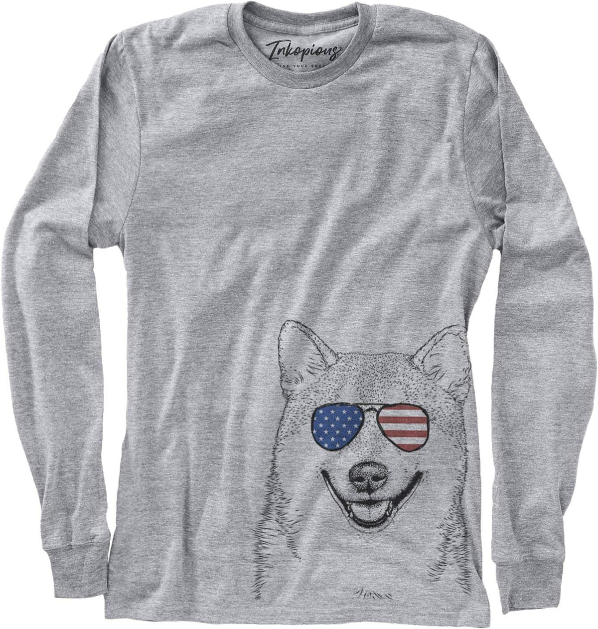 Inkopious Patriotic Mitsu the Shiba Inu Dog Triblend T-Shirt - Unisex Long Sleeve