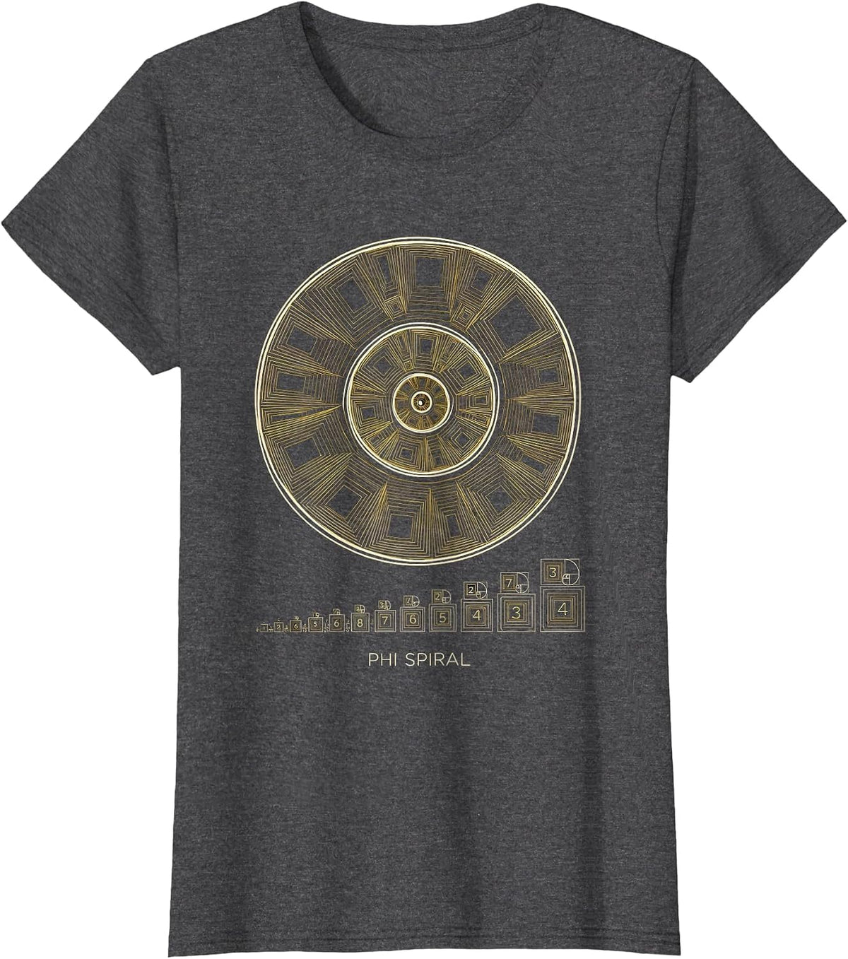 Women's Phi Spiral Geometric Math Sacred Geometry Enthusiast T-Shirt - Dark Heather Grey