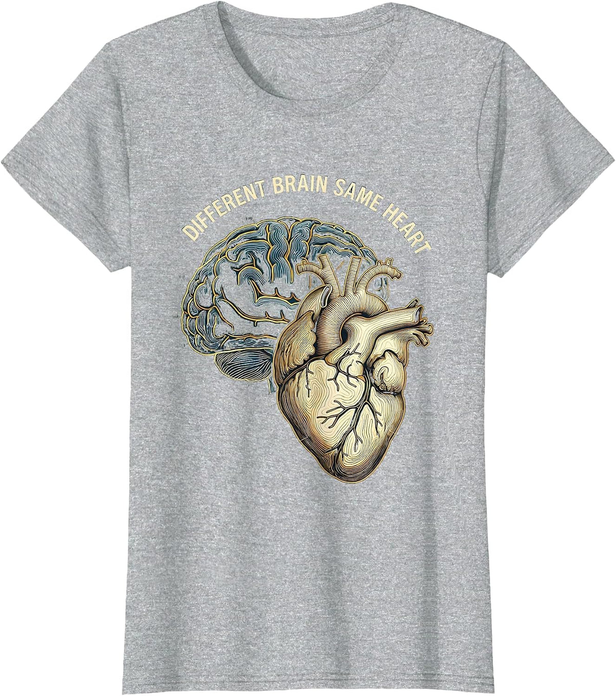 Different Brain Same Heart Autism Awareness Design T-Shirt - Heather Grey