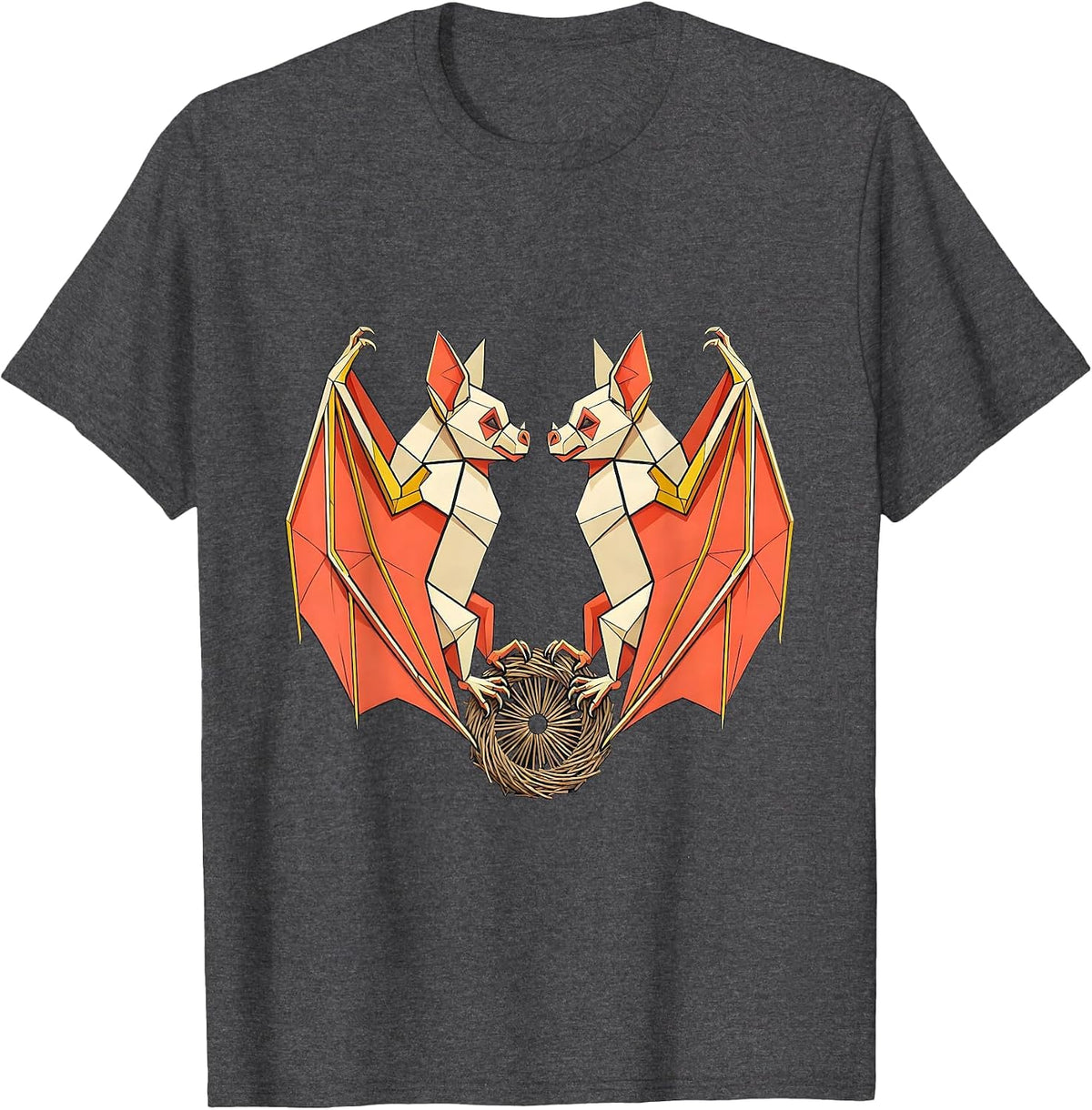 Men's Bat Geometric Interlocked Wildlife Lover T-Shirt - Dark Heather Grey