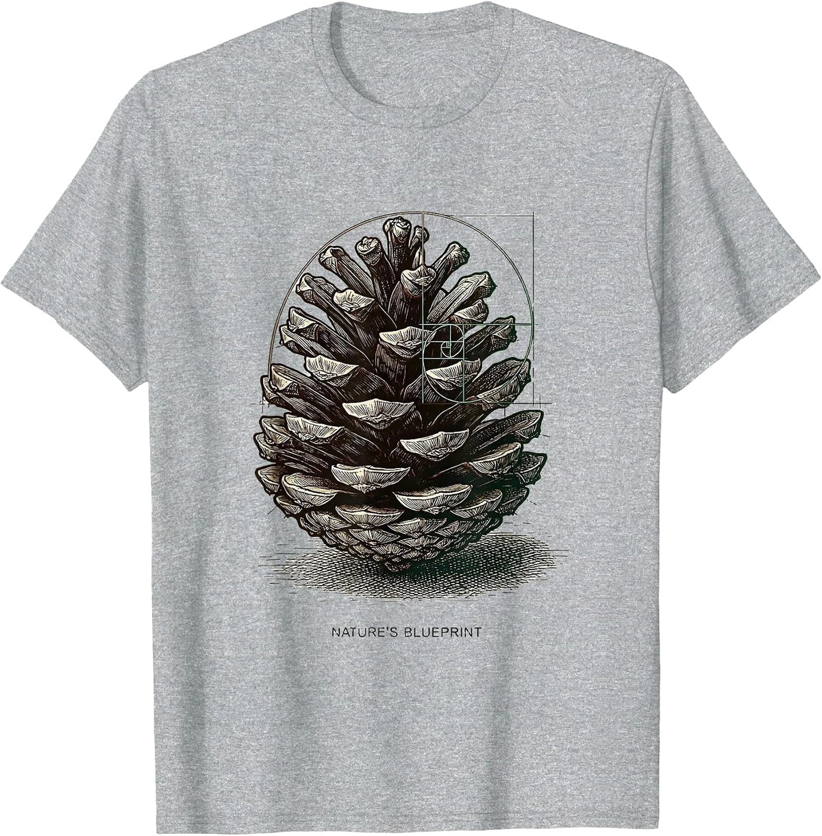 Men's Nature's Blueprint Fibonacci Spiral Sacred Geometry Math T-Shirt - Heather Grey