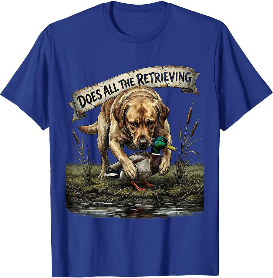 Does All The Retrieving Distressed Labrador Duck Hunting T-Shirt - Royal Blue
