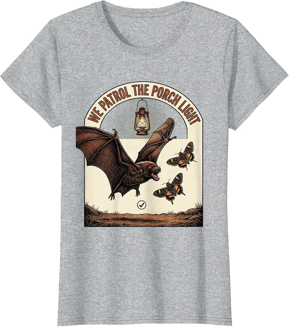 Women's We Patrol The Porch Light Vintage Bat Lover Halloween T-Shirt - Heather Grey