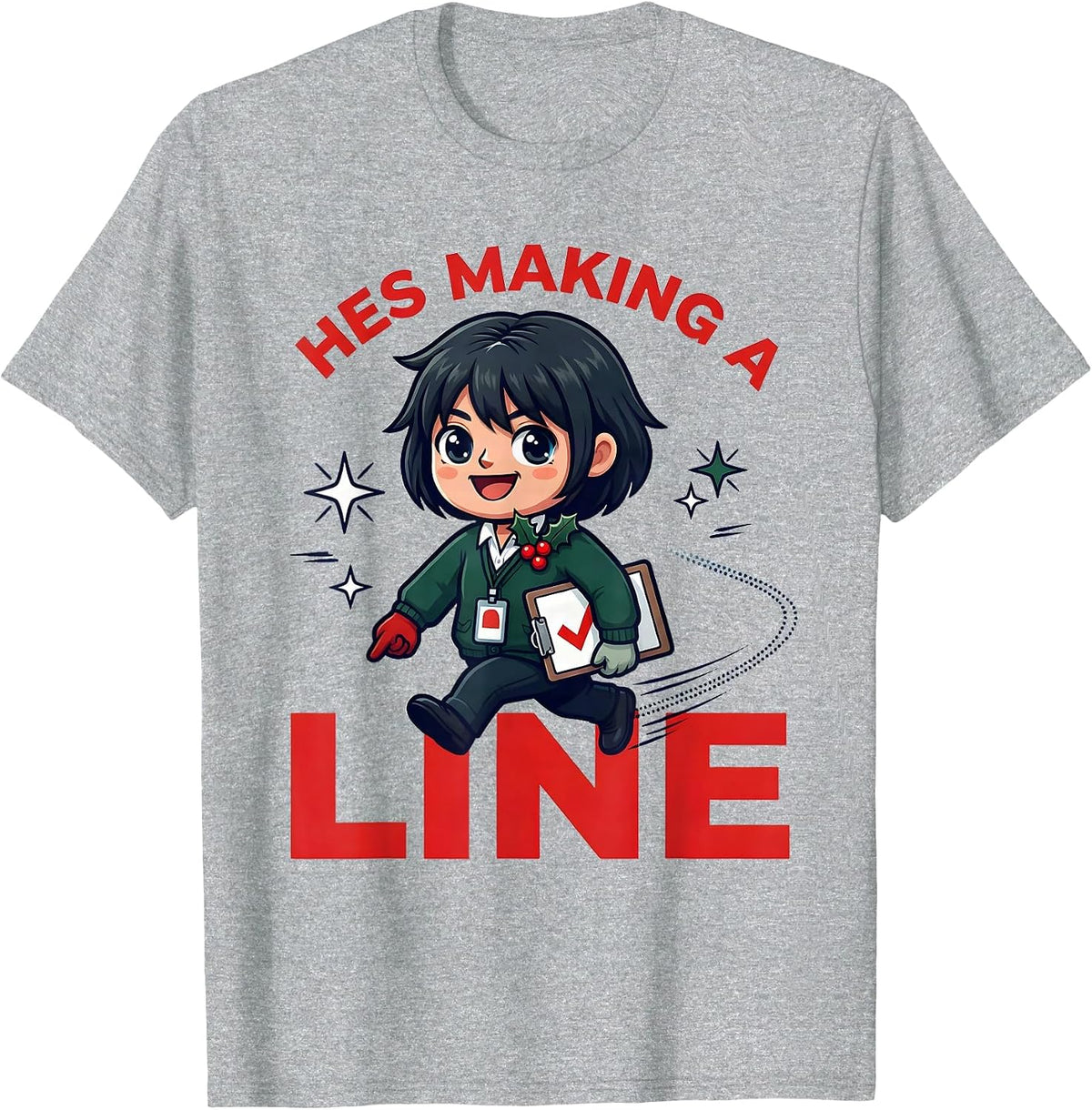 Men's HES MAKING A LINE Funny Teacher Christmas T-Shirt - Heather Grey