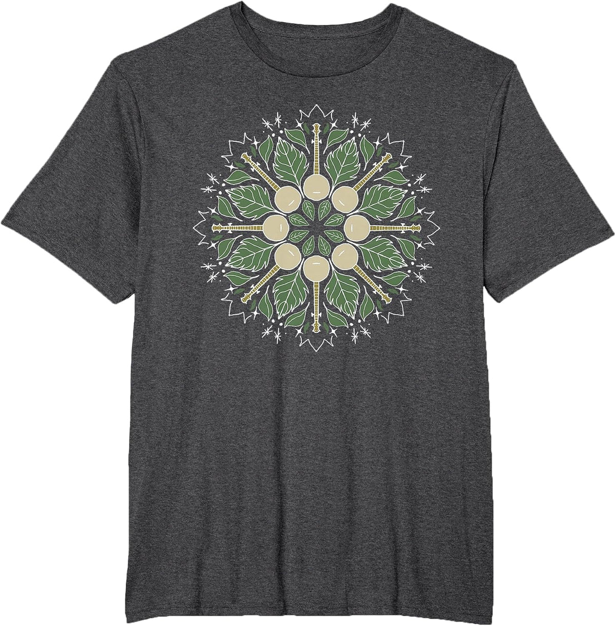Banjo Mandala Bluegrass, Mindfulness & Nature Graphic T-Shirt - Dark Heather Grey