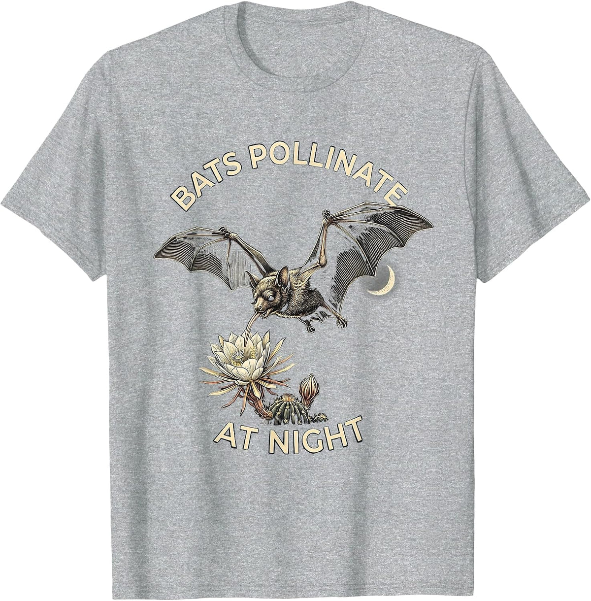 Men's Bats Pollinate At Night Vintage Bat Lover Nature T-Shirt - Heather Grey