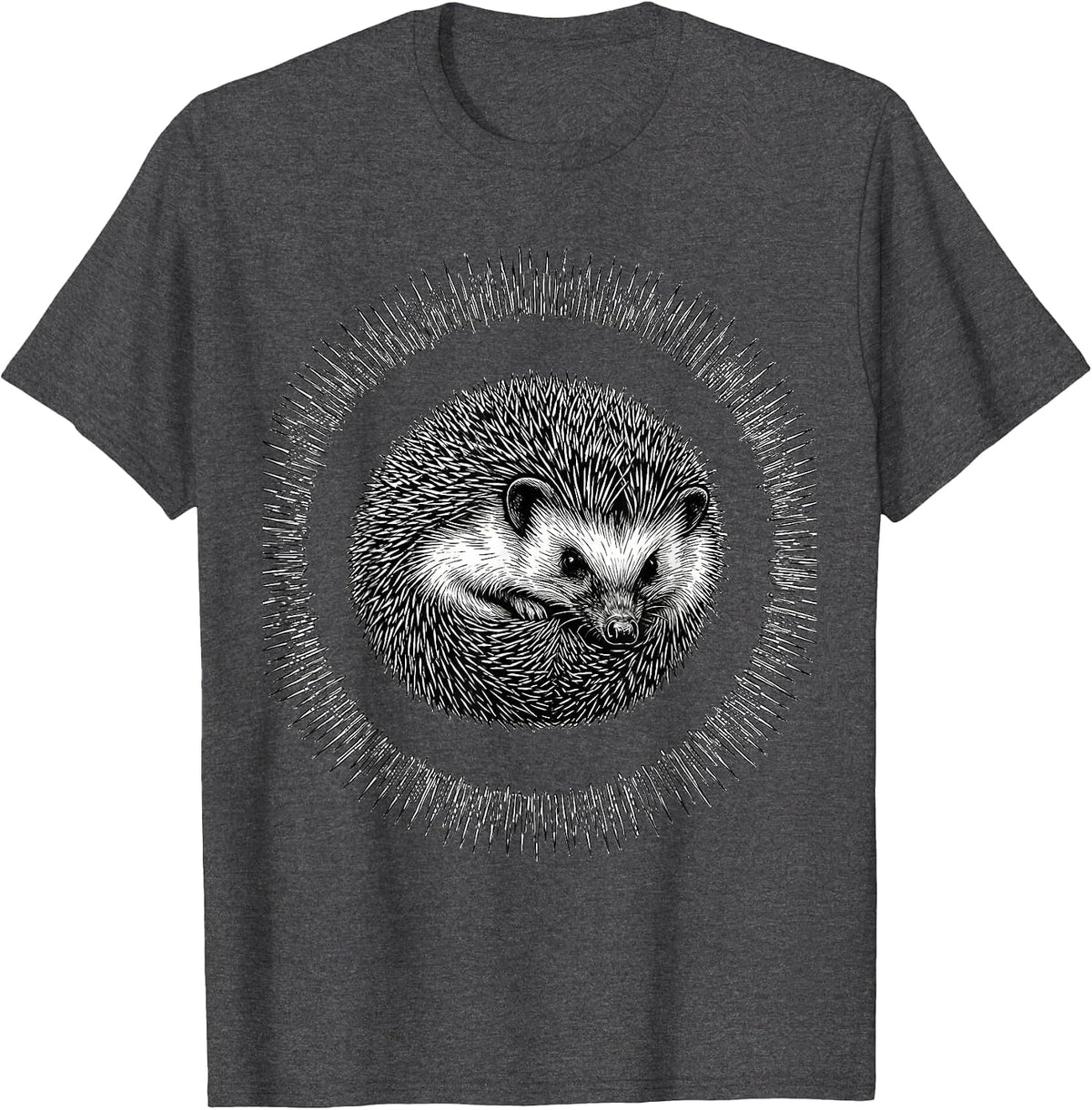 Cute Hedgehog Line Art Animal Lover Humor T-Shirt - Dark Heather Grey