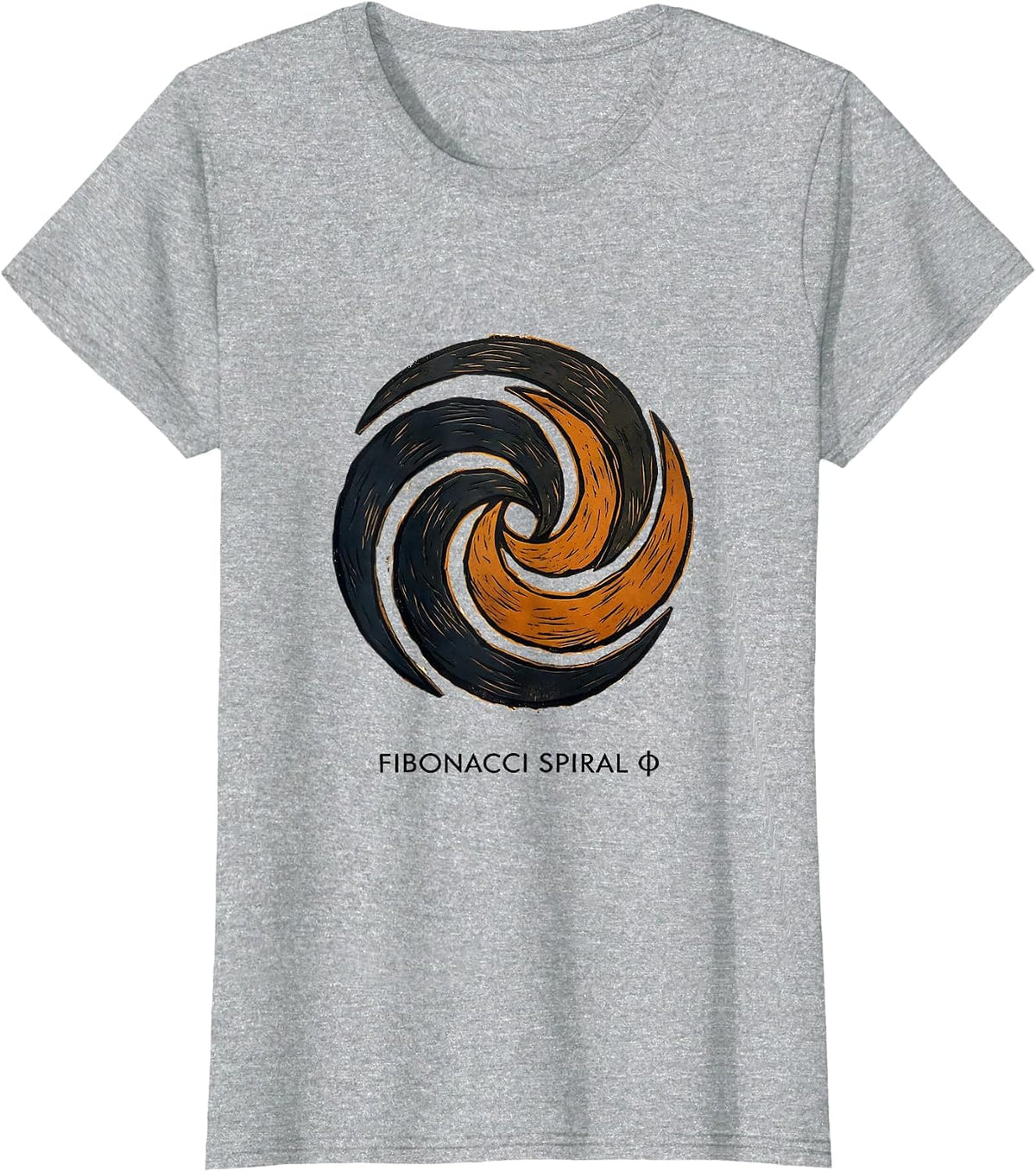Fibonacci Spiral Φ Linocut Sacred Geometry Math Enthusiast T-Shirt - Heather Grey