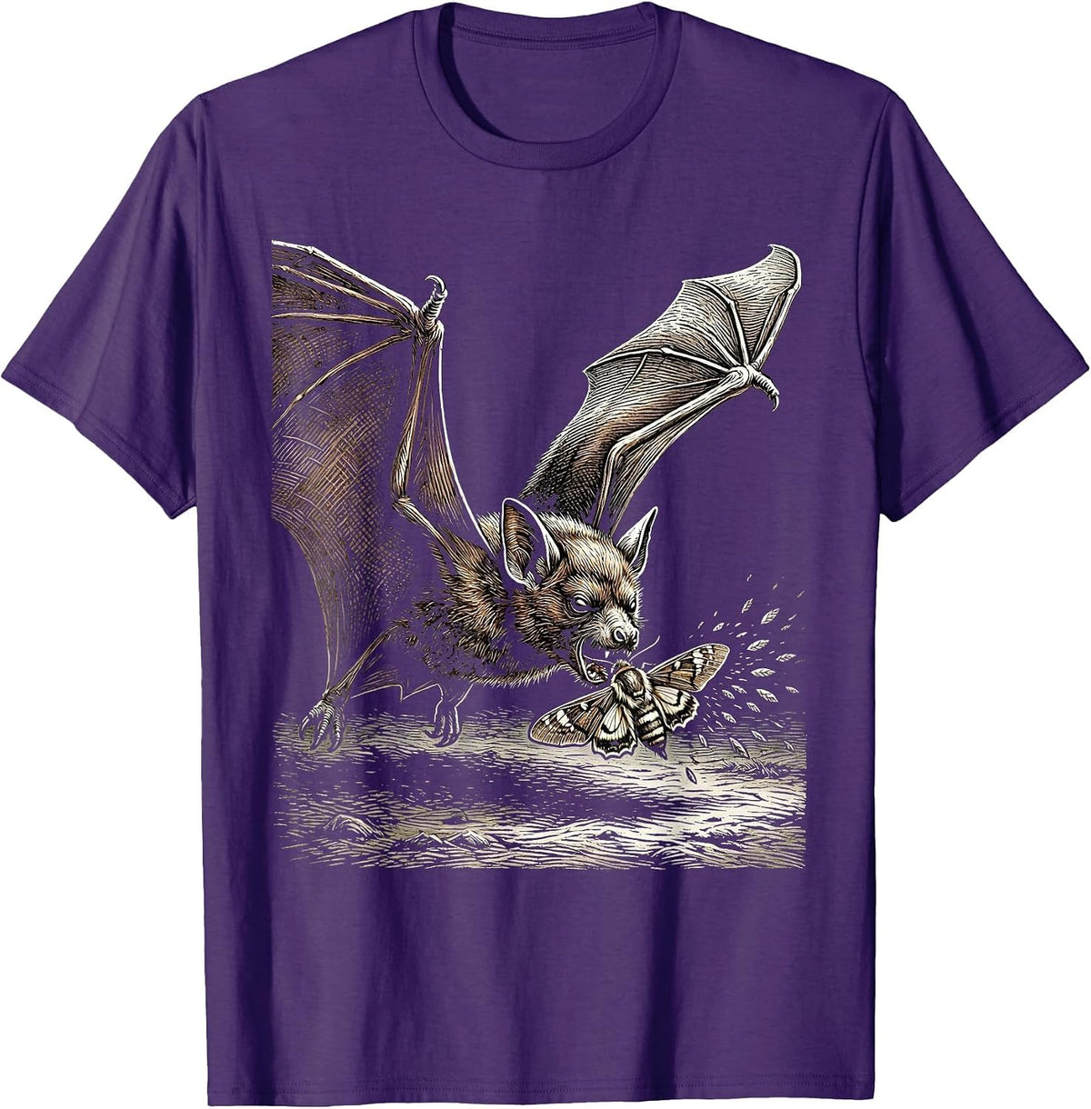 Men's Big Brown Bat Bold Relief Vintage Gothic Halloween Bat Lover T-Shirt - Purple