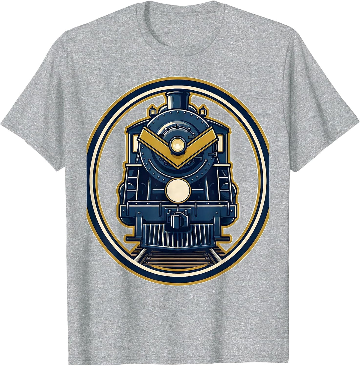 Men's Steam Locomotive Badge Train Enthusiast Vintage Humor T-Shirt - Heather Grey