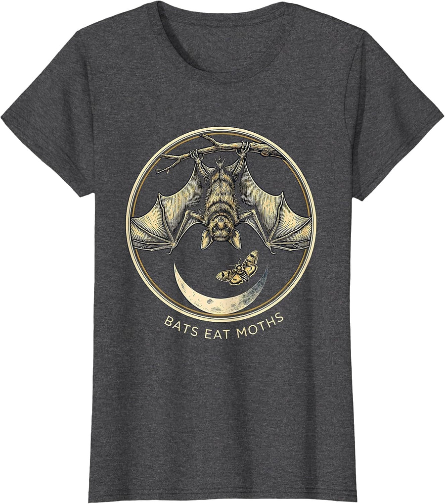 Women's Bats Eat Moths Vintage Gothic Bat Lover Nature Conservation T-Shirt - Dark Heather Grey