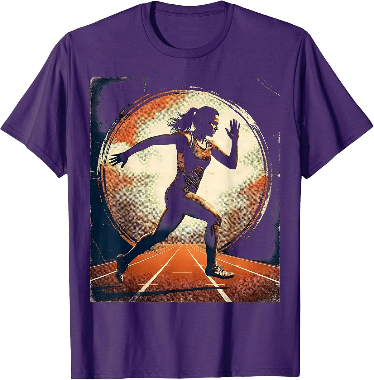 HBCU Track Athlete Mid-Stride Graphic Design T-Shirt - Purple