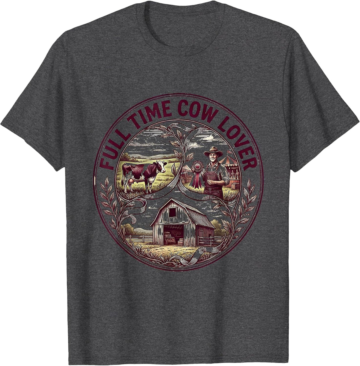 Full Time Cow Lover Graphic Design T-Shirt - Dark Heather Grey