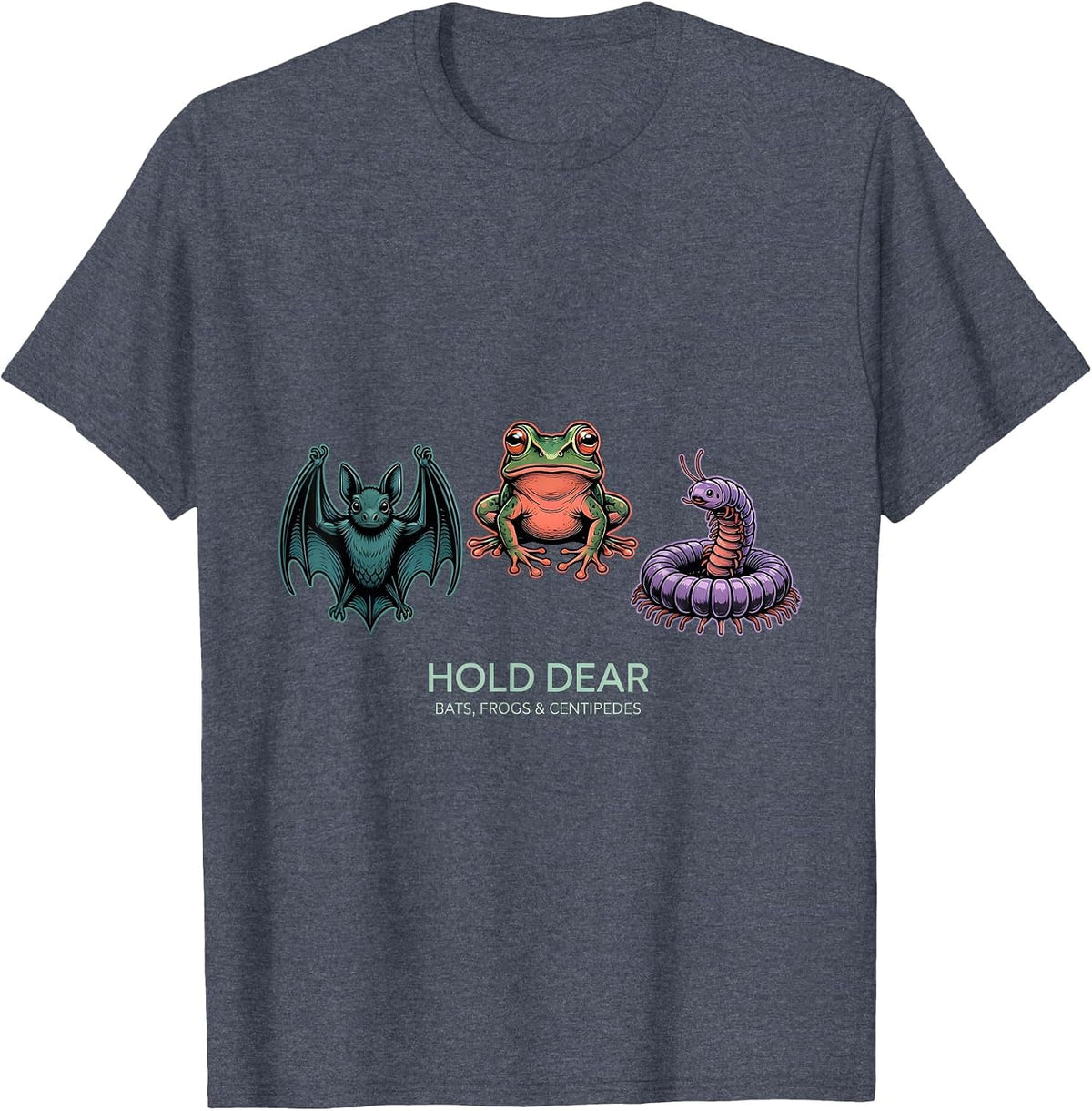 Hold Dear Bats, Frogs & Centipedes Whimsical Nature Lover T-Shirt - Heather Blue