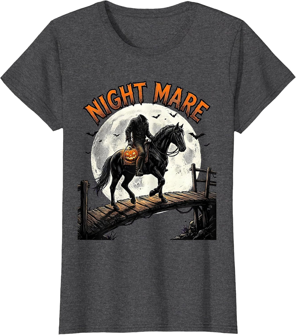 Women's Night Mare Comic Book Spooky Halloween Horse Lover T-Shirt - Dark Heather Grey