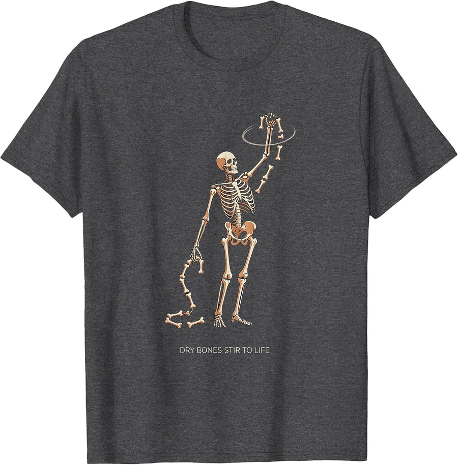 Men's Dry Bones Stir To Life Minimalist Christian Halloween T-Shirt - Dark Heather Grey