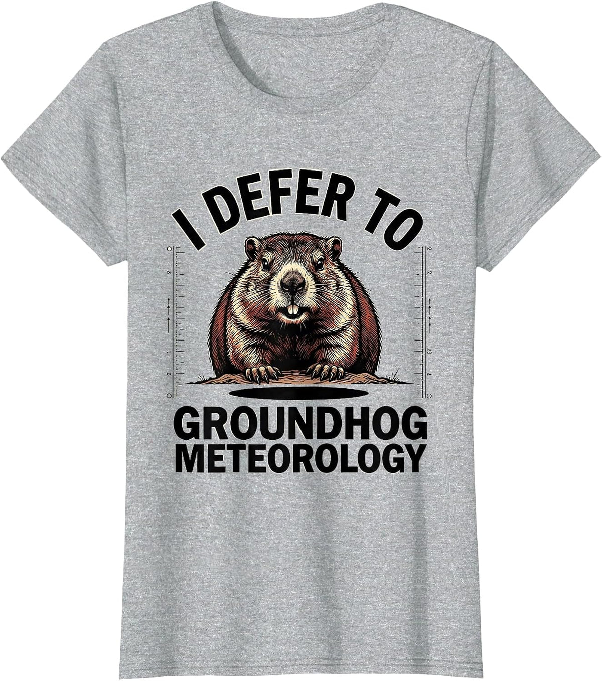 Women's I DEFER TO GROUNDHOG METEOROLOGY Funny Groundhog Day Animal T-Shirt - Heather Grey