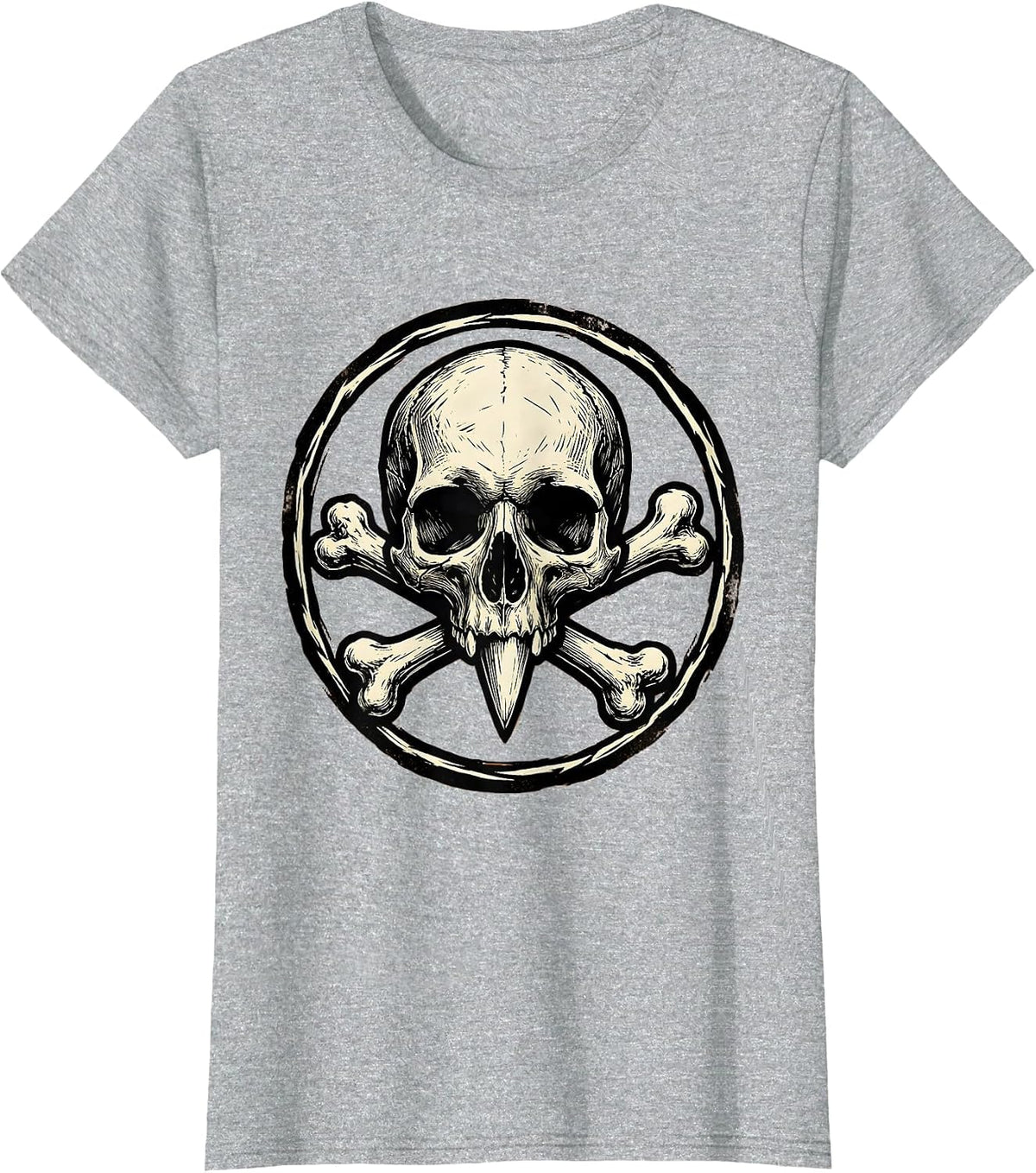 Chicken Skull Crossed Drumsticks Dark Art Design T-Shirt - Heather Grey