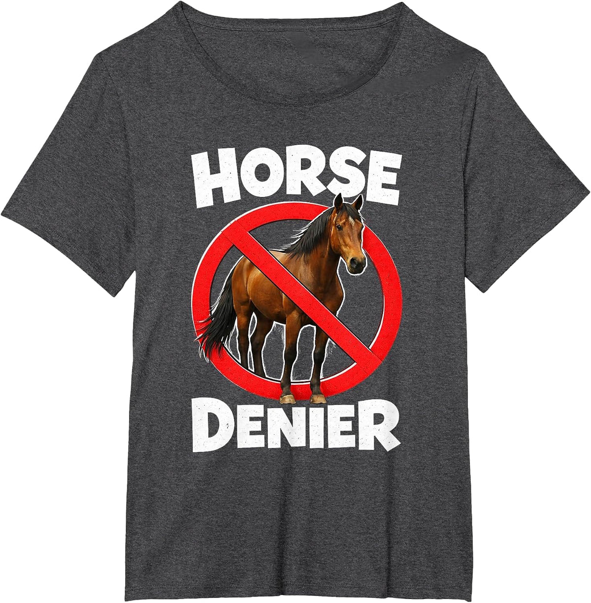 Horse Denier Conspiracy Theory Absurd Stupid Funny Gen Z T-Shirt - Dark Heather Grey