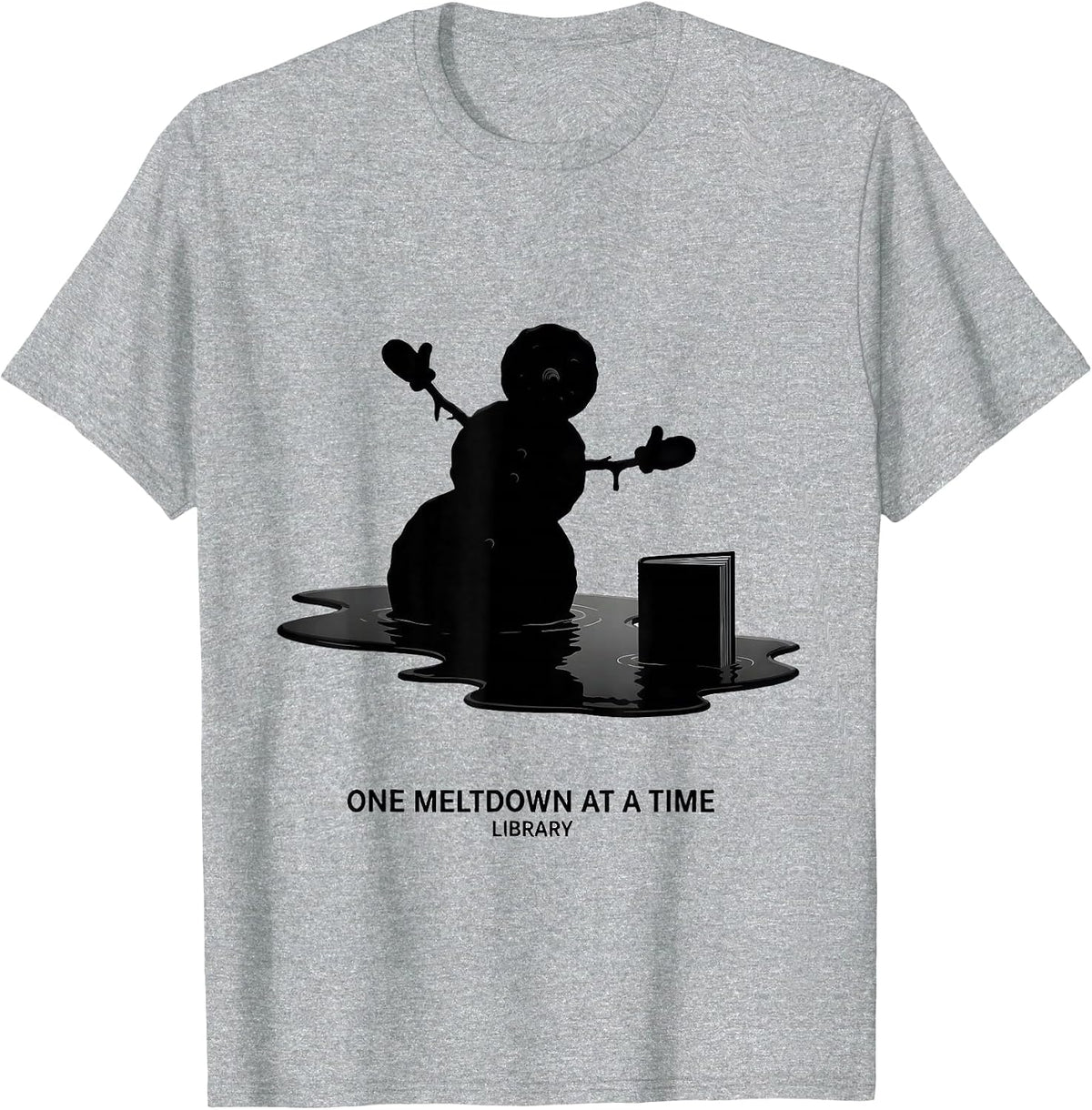 Men's One Meltdown At A Time Library Teacher Christmas Snowman T-Shirt - Heather Grey