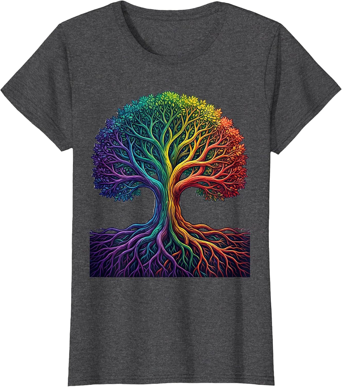 Women's Neurodiversity Tree With Roots Graphic Design T-Shirt - Dark Heather Grey