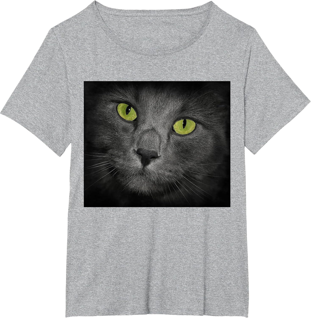 Cat with Green Eyes Gray Fur T-Shirt - Heather Grey