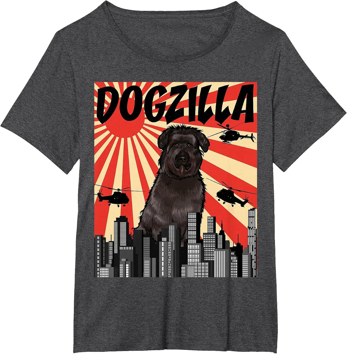 Funny Retro Japanese Dogzilla Bouvier des Flandres T-Shirt - Dark Heather Grey