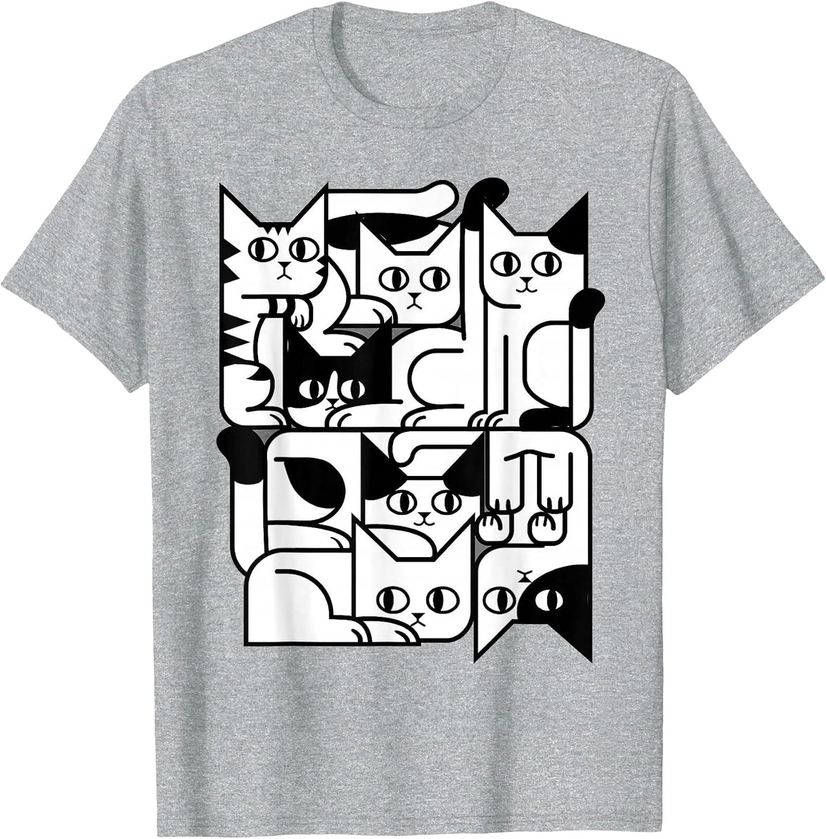 Geometric Cat Silhouette Abstract Kitten Classic Cute Cat T-Shirt - Heather Grey