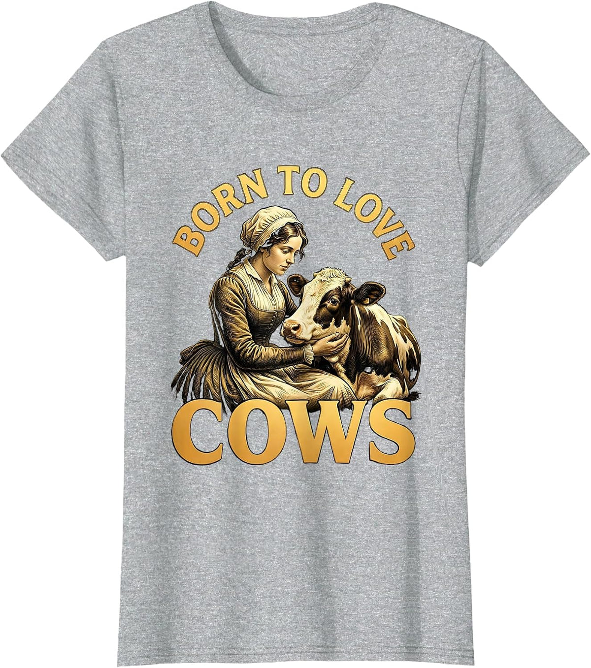 Born to Love Cows Cute Cow Lover Design T-Shirt - Heather Grey