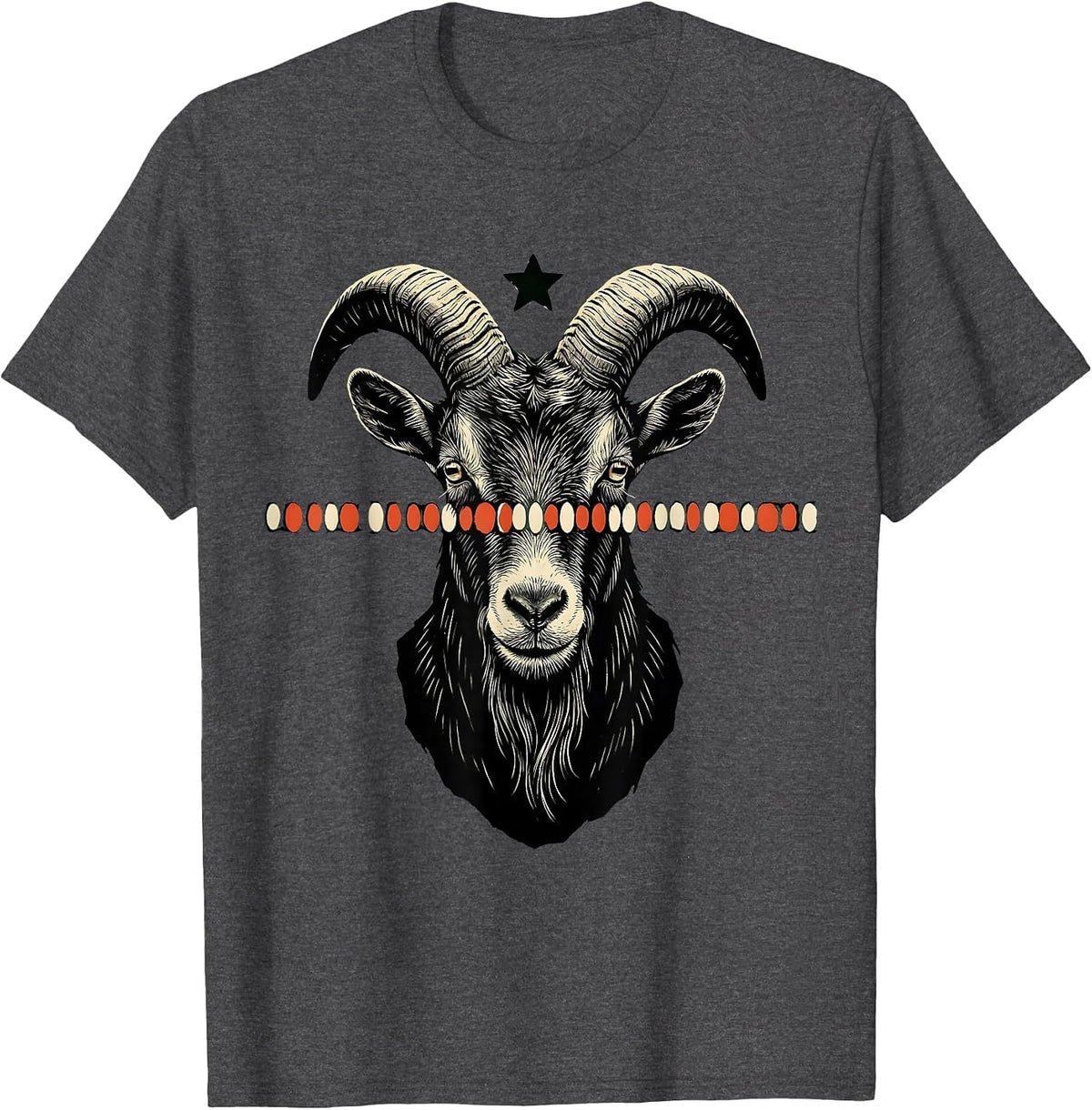 Men's Compact Goat Linocut Funny Animal Lover Holiday T-Shirt - Dark Heather Grey