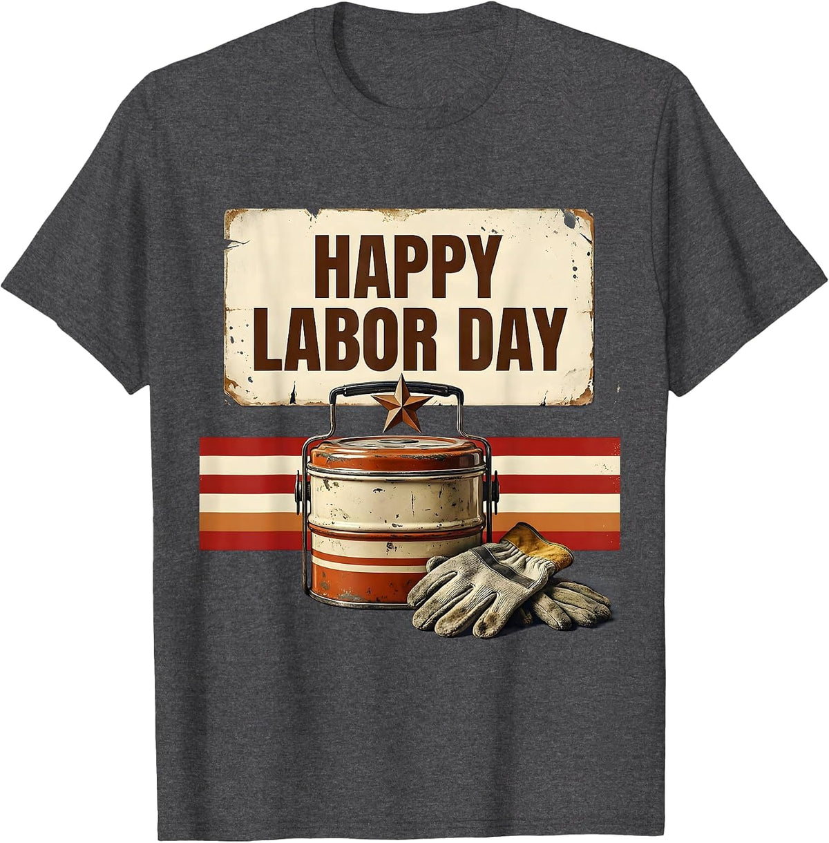 Men's Happy Labor Day Vintage Lunch Pail Patriotic Americana T-Shirt - Dark Heather Grey