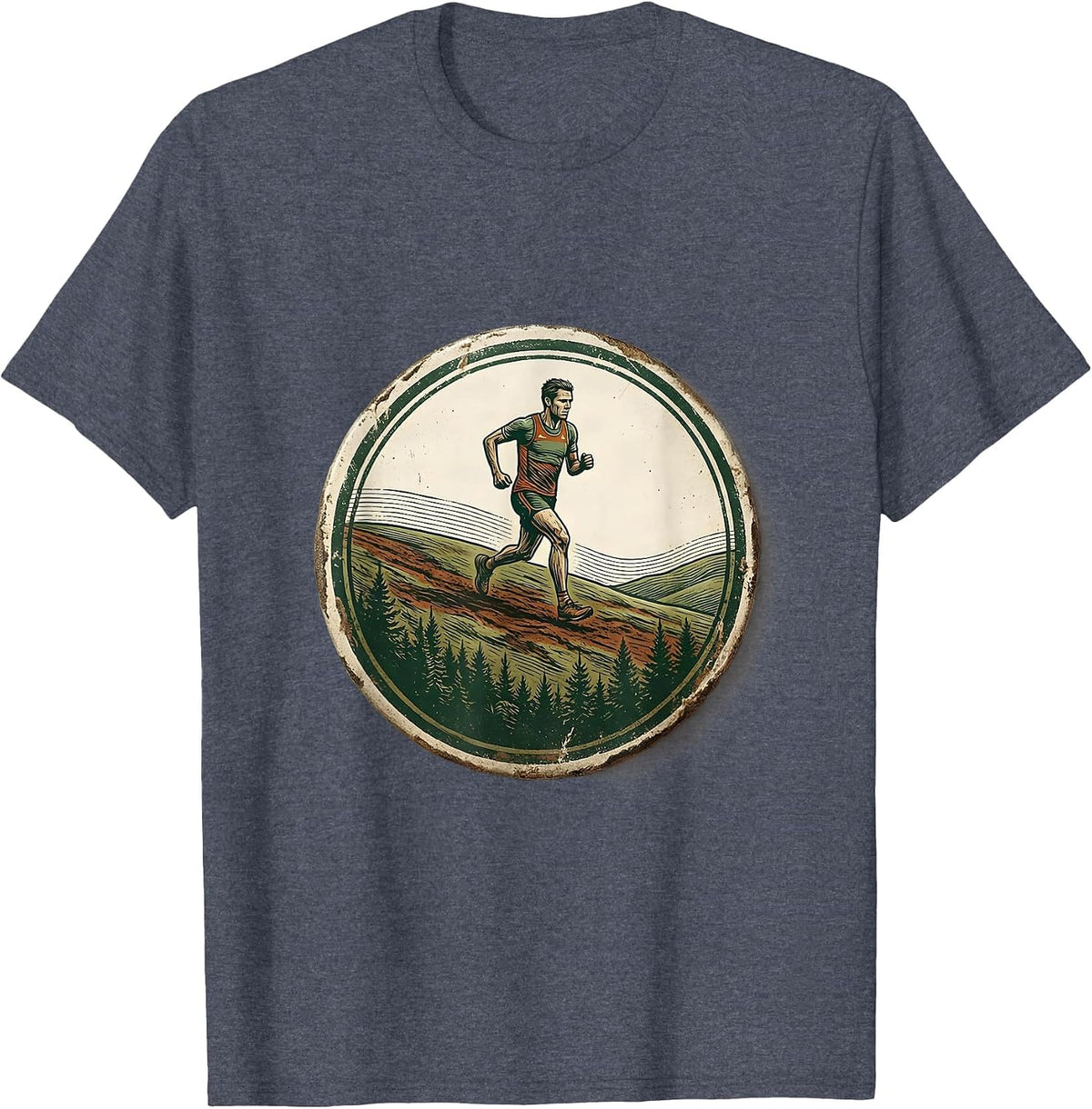 Sealed Runner Badge Vintage Cross Country Running Team T-Shirt - Heather Blue