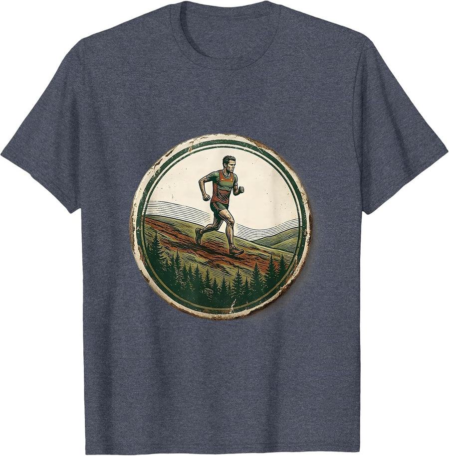 Sealed Runner Badge Vintage Cross Country Running Team T-Shirt - Heather Blue