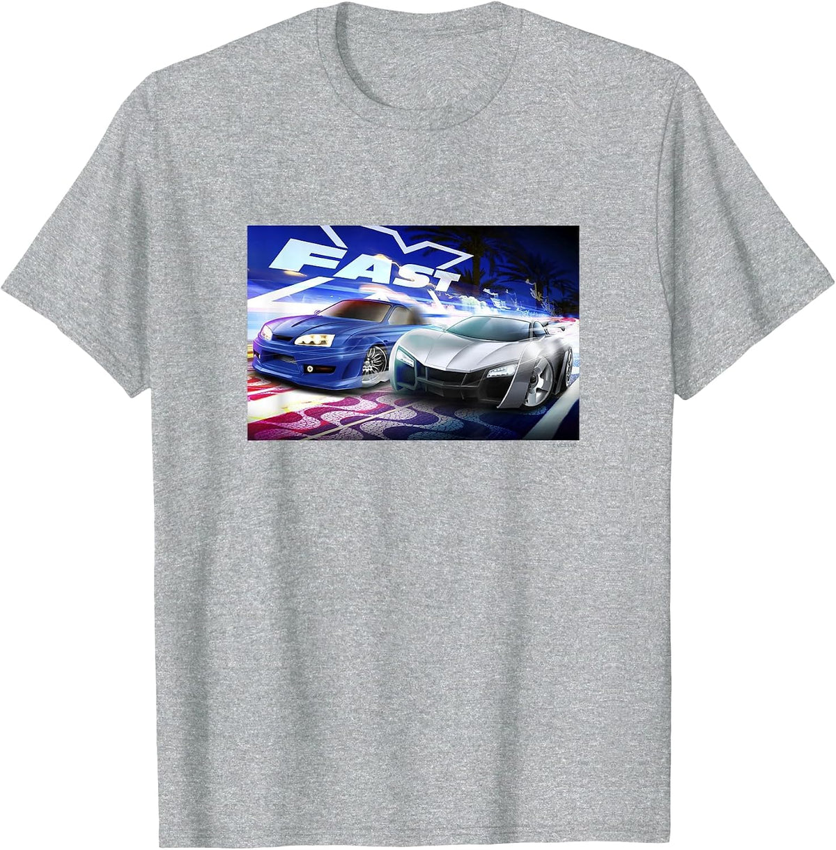 Fast X Drag Race Neon Color Photo Panel T-Shirt - Heather Grey