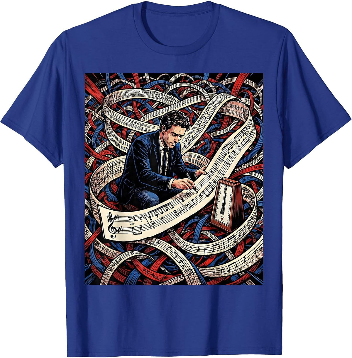 Men's Comic Musician Tangled Music Score Gift T-Shirt - Royal Blue