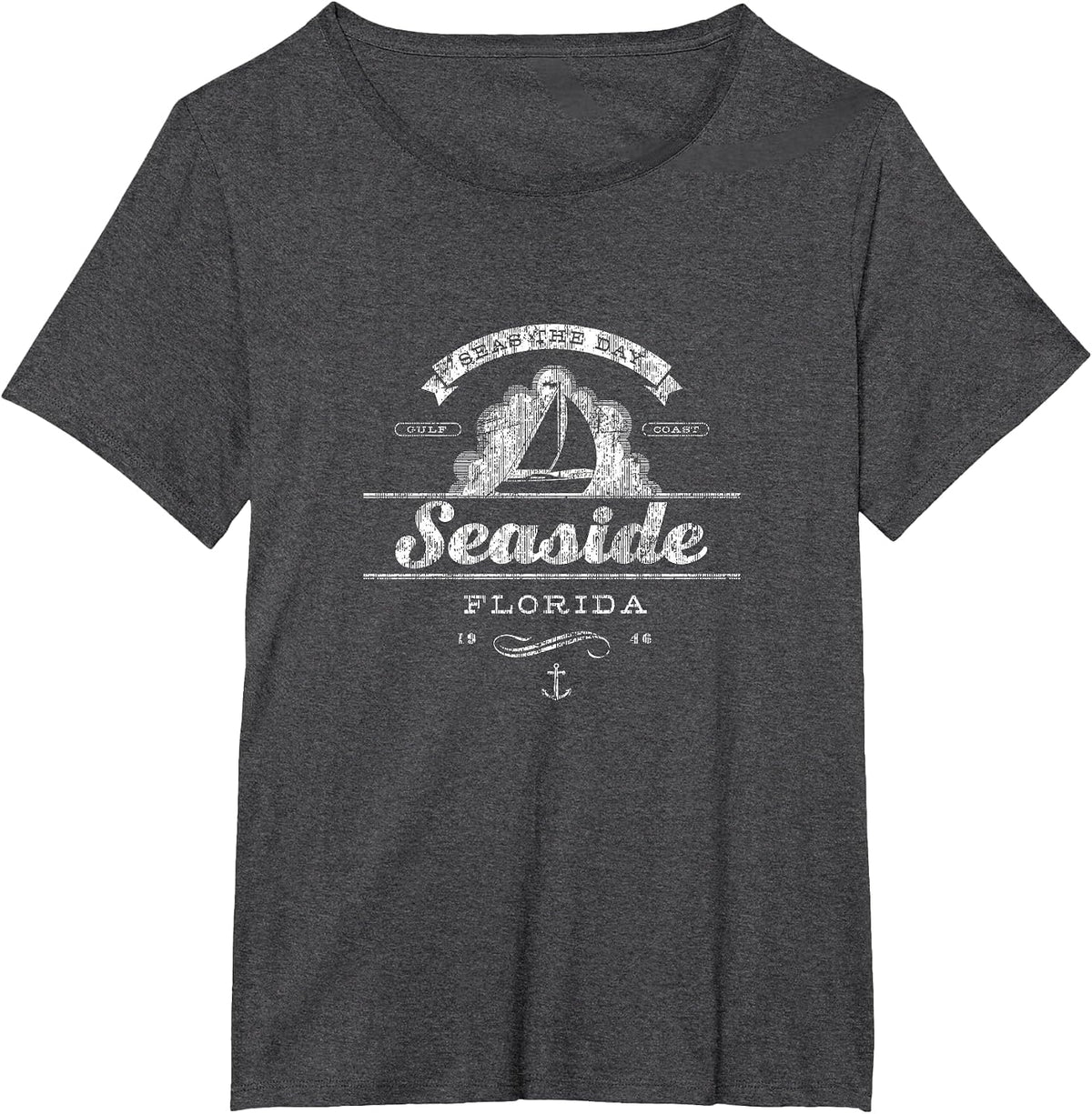 Seaside FL Sailboat T-Shirt Vintage Nautical Throwback Tee T-Shirt - Dark Heather Grey