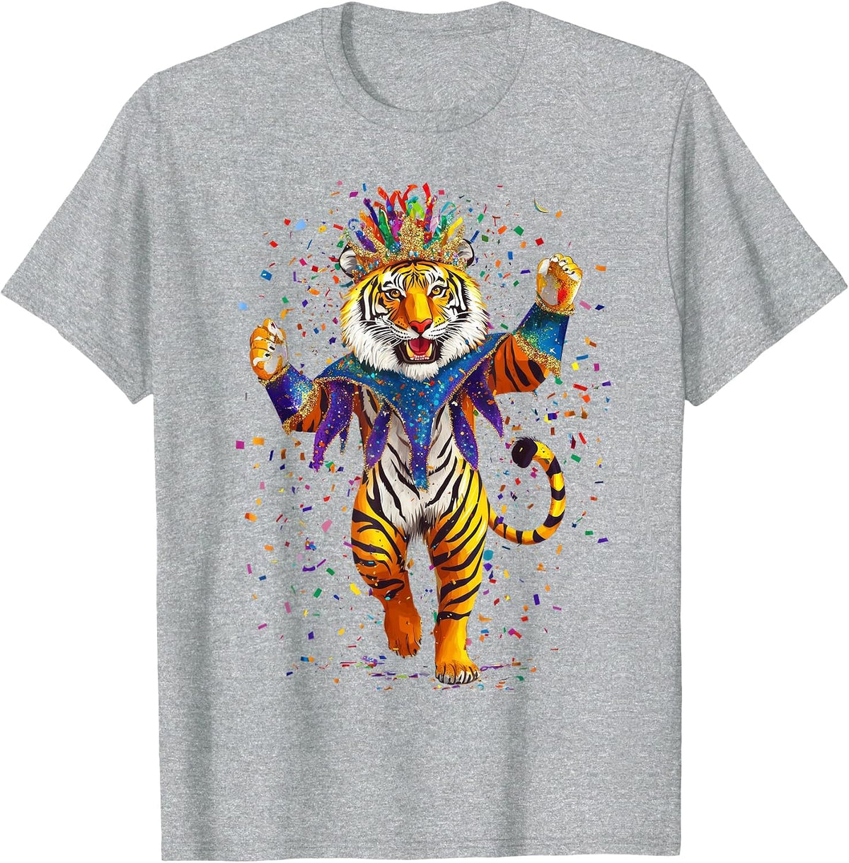 Mardi Gras Tiger T-Shirt - Heather Grey