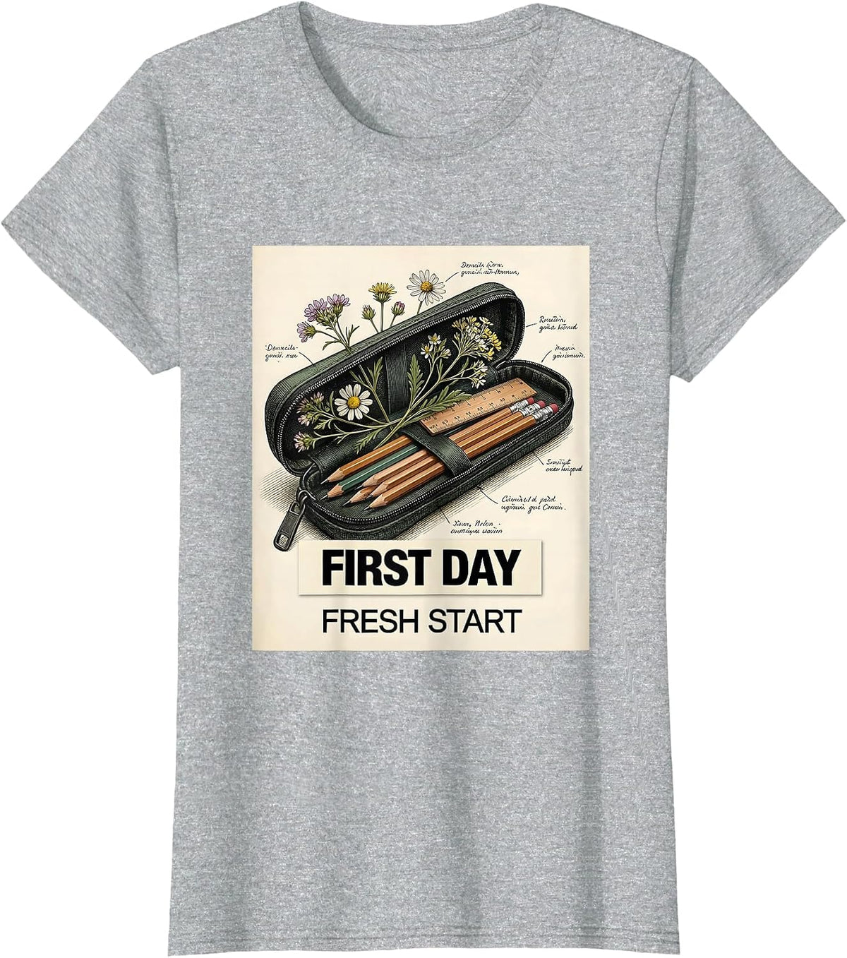 First Day Fresh Start Back to School Girls Design T-Shirt - Heather Grey