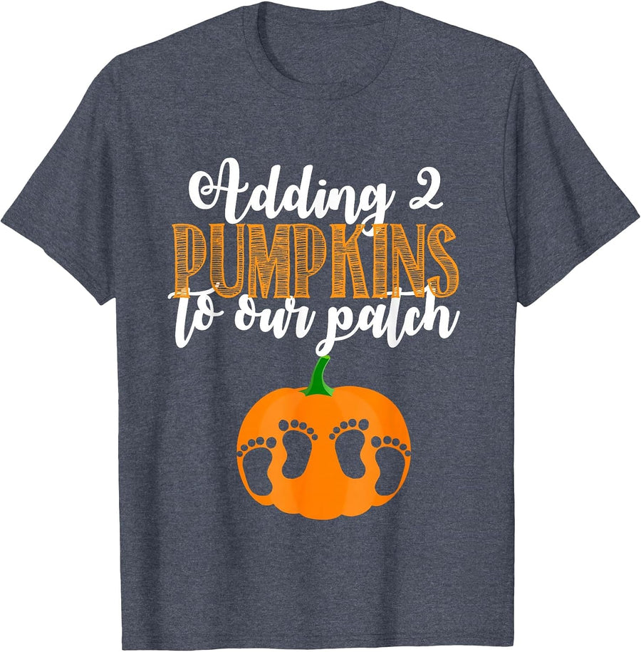 Twin Halloween Pregnancy Shirt for Twins Pumpkin Patch T-Shirt - Heather Blue