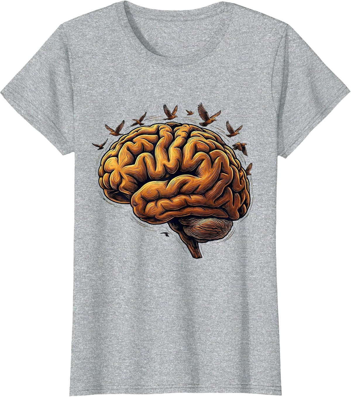 Neurodiversity Bird Flock Brain Illustration T-Shirt - Heather Grey