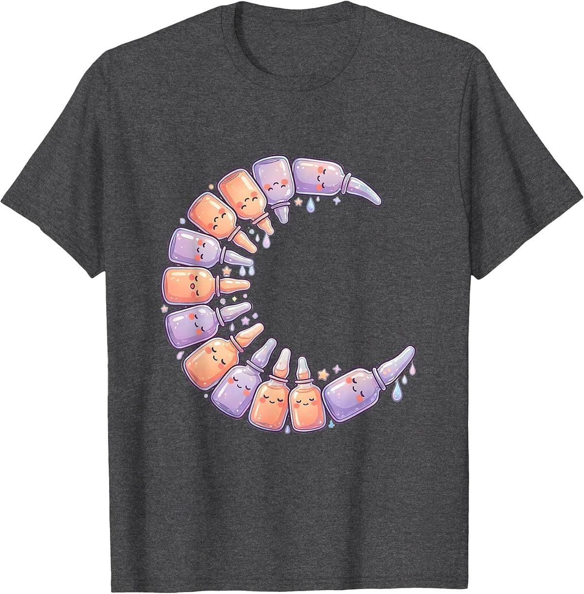 K-Beauty Moon Skincare Ampoule Crescent Illustration T-Shirt - Dark Heather Grey