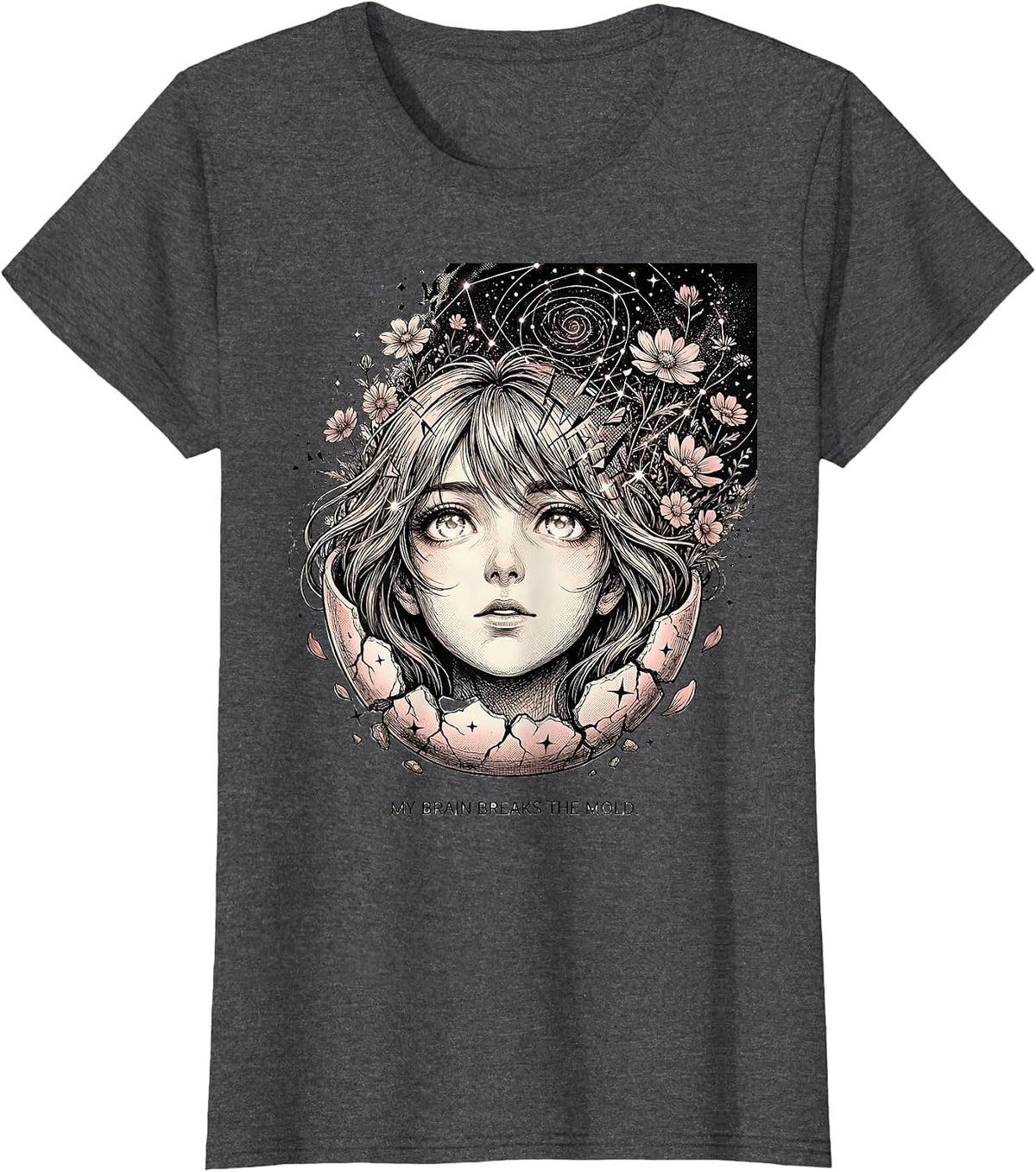 Women's My Brain Breaks the Mold Neurodiversity Design T-Shirt - Dark Heather Grey