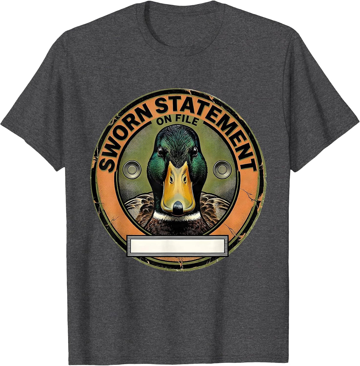 Men's Sworn Statement On File Funny Duck UFO Alien Selfie Humor T-Shirt - Dark Heather Grey