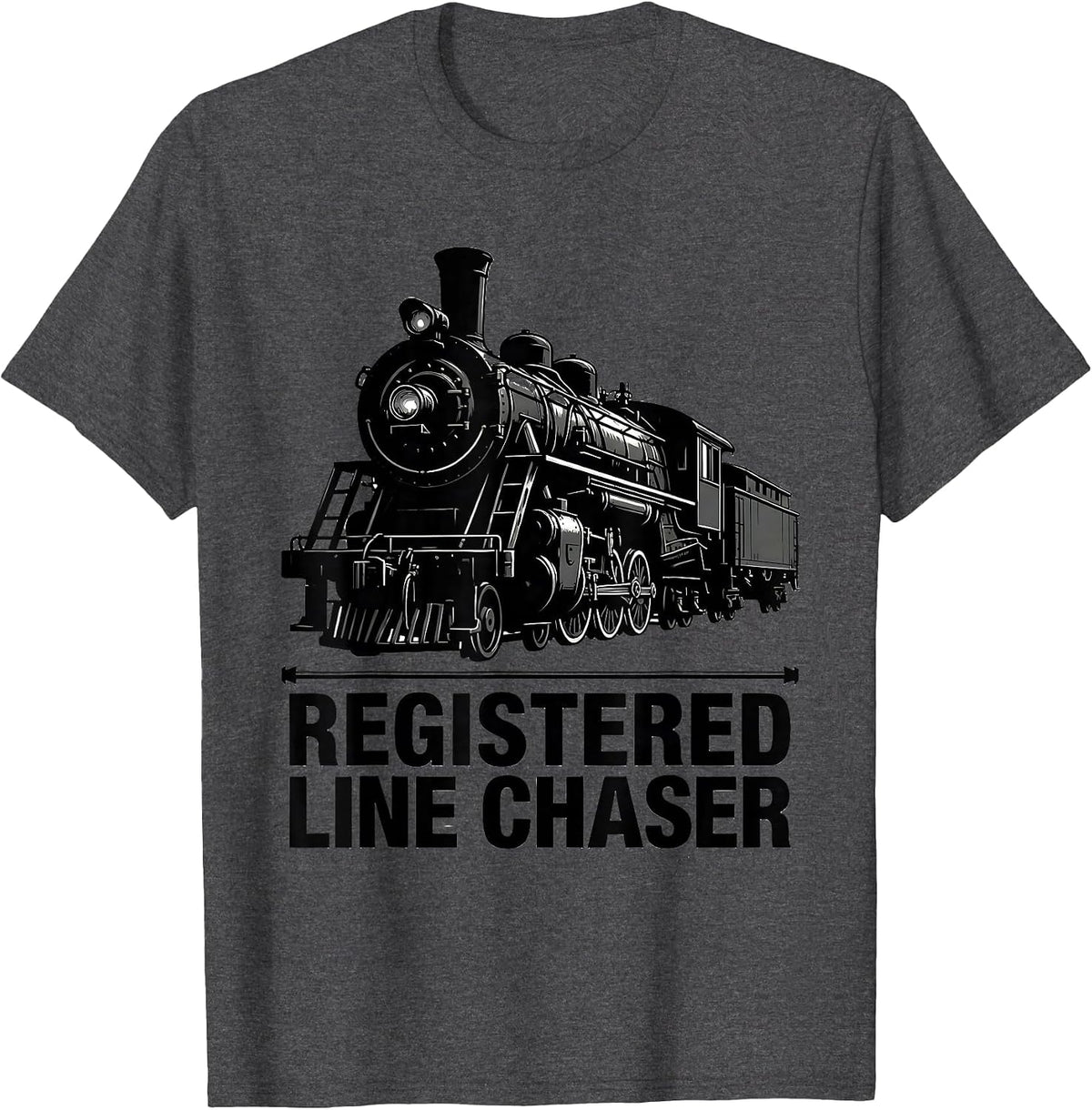 Men's Registered Line Chaser Vintage Steam Locomotive Train T-Shirt - Dark Heather Grey