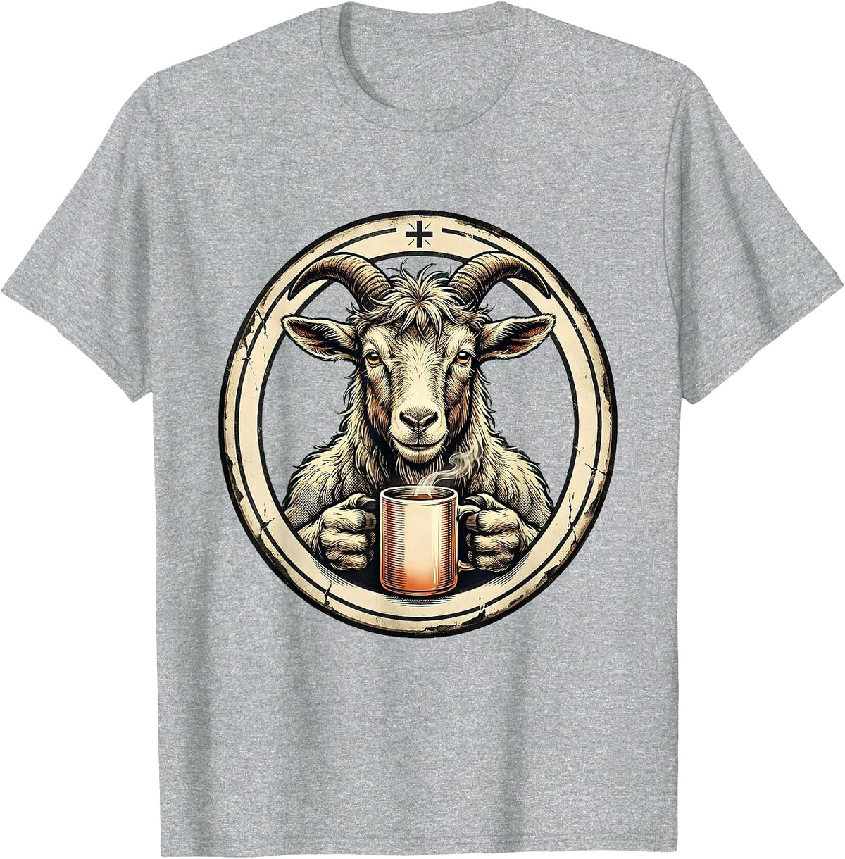 Men's Goat Mascot Vintage Christian Coffee Humor Animal T-Shirt - Heather Grey