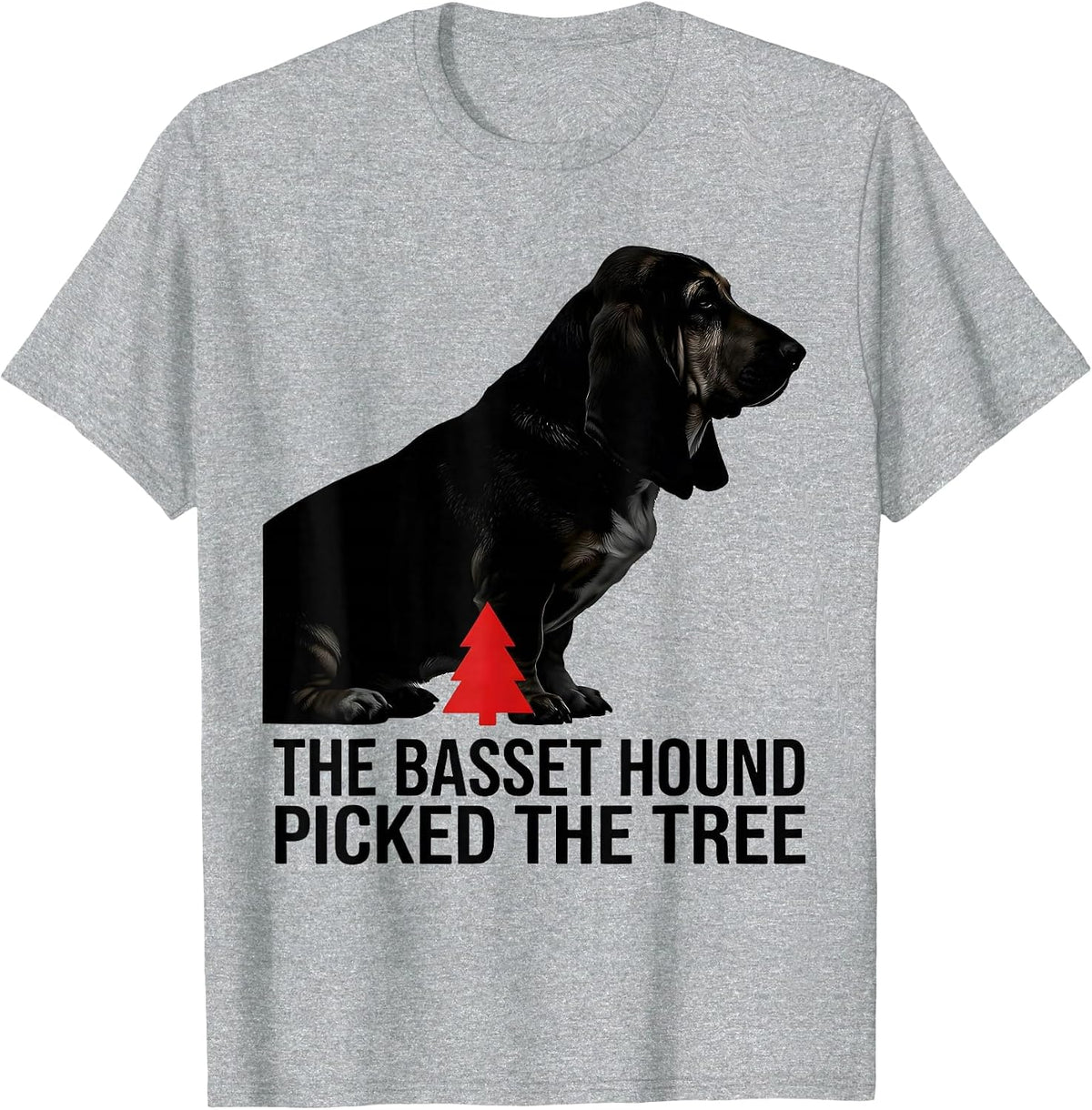 Men's The Basset Hound Picked The Tree Funny Christmas Dog Lover T-Shirt - Heather Grey