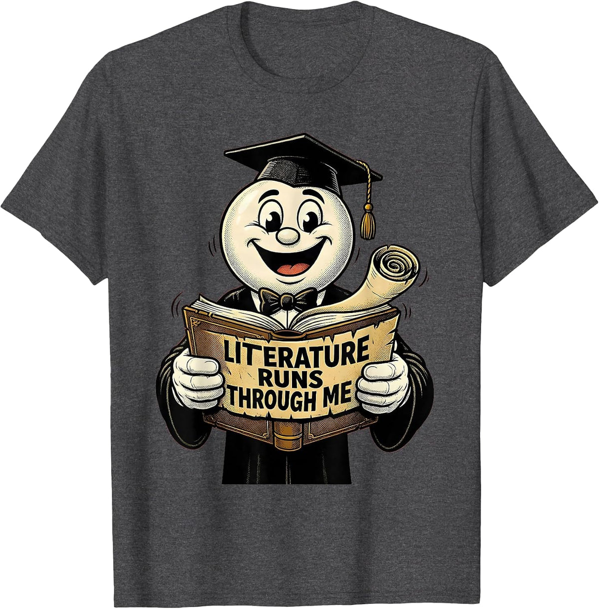 Literature Runs Through Me English Teacher Design T-Shirt - Dark Heather Grey