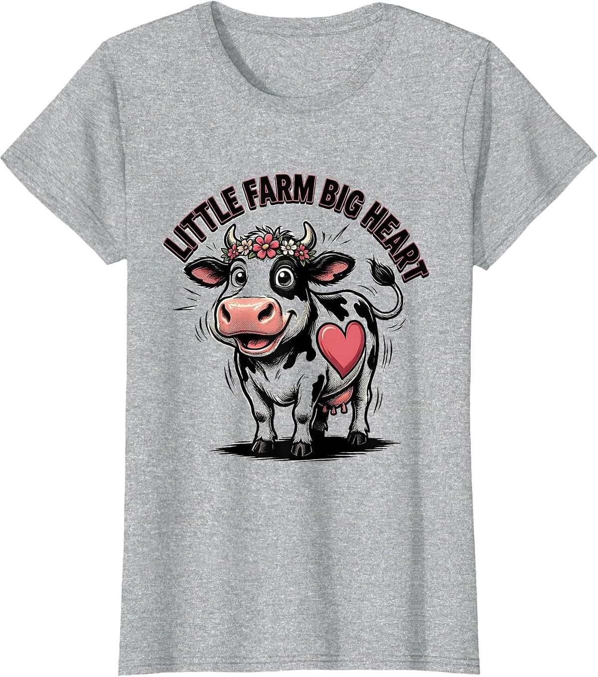 Little Farm Big Heart Cow Lover Design T-Shirt - Heather Grey